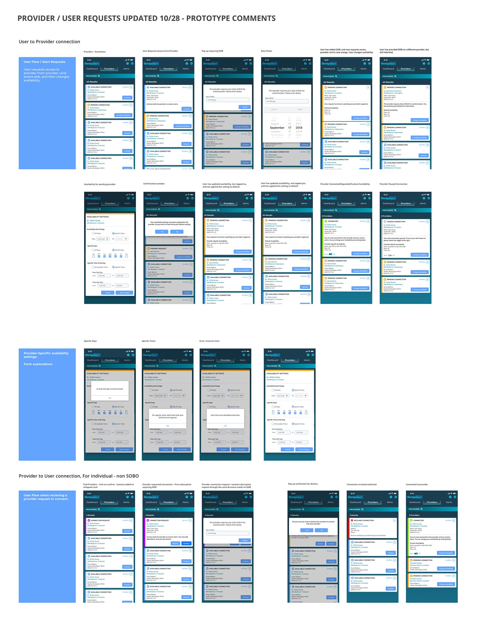 SkedgeAlert prototype screens