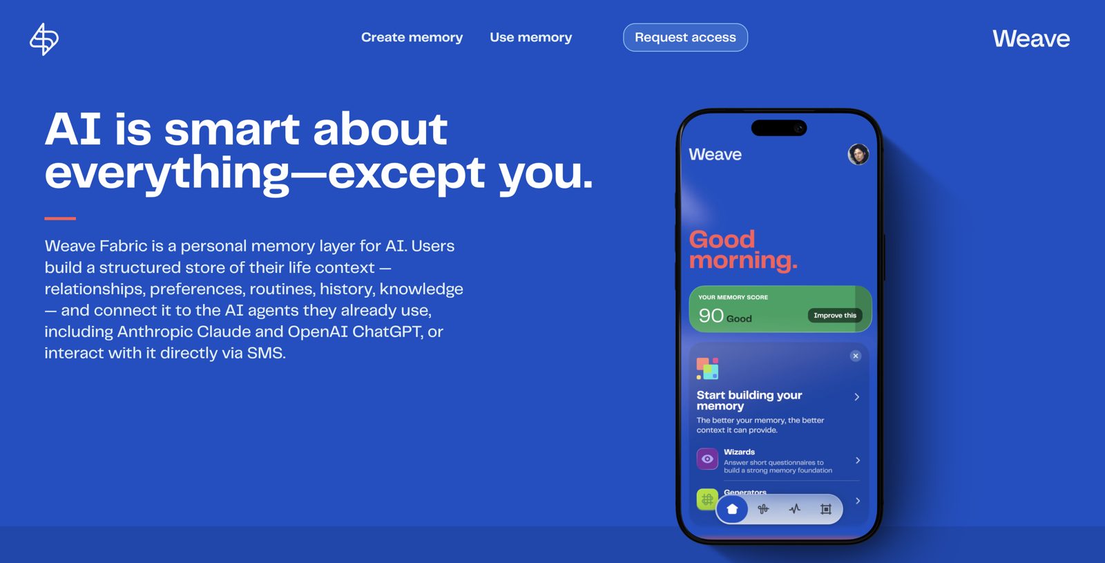 Weave Fabric landing page: AI is smart about everything, except you